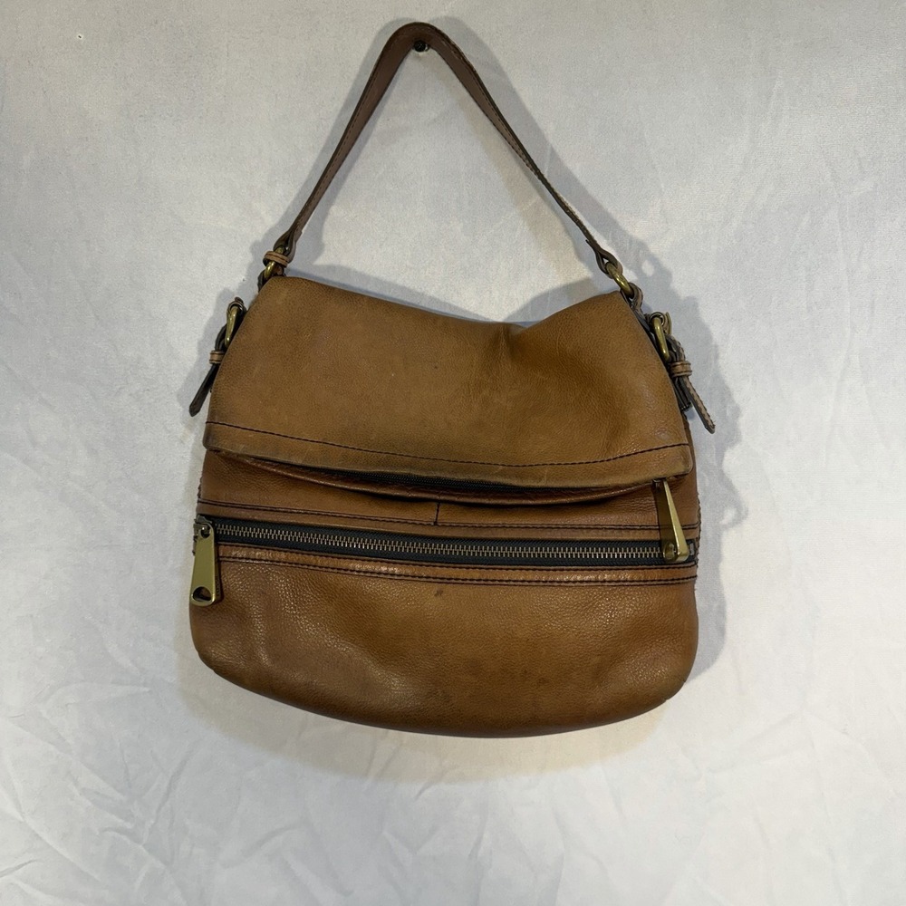 vintage fossil explorer crossbody Bag Leather Tan Zippers Brass Hardware - Picture 14 of 16